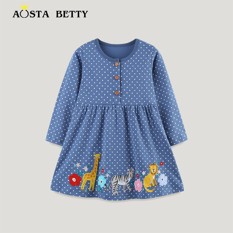 欧美风格女童连衣裙秋季新款动物刺绣儿童公主裙时尚斑点长袖童裙,童装/婴儿装/亲子装,连衣裙,淘宝优惠券,粉丝福利购,淘宝优惠卷