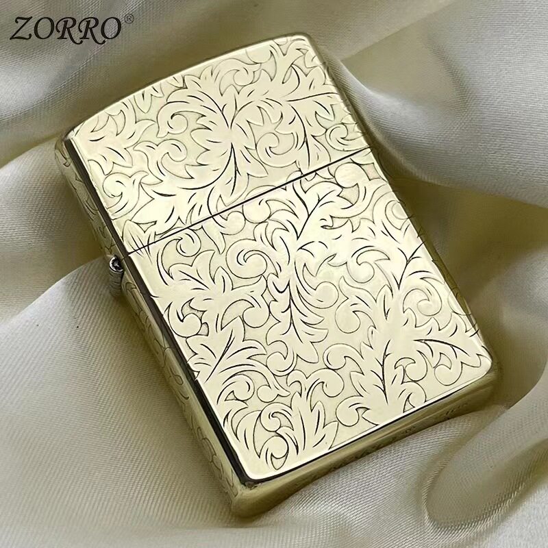 ZORRO 佐罗煤油防风打火机黄铜精雕大唐草老式复古砂轮打火机包邮