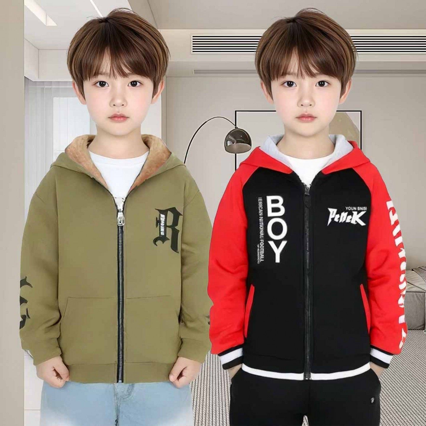 男童春秋双层加厚卫衣新款冬装儿童保暖加绒上衣中大童装男孩外套