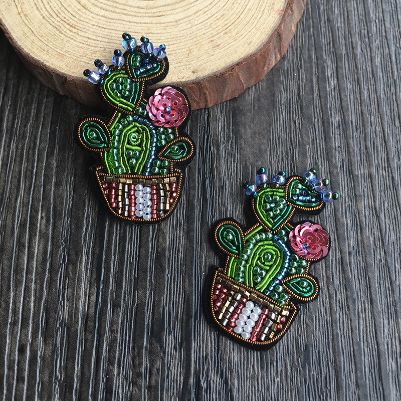 新款法国设计植物仙人掌造型包邮纯手工缝制现货印度丝胸花胸针