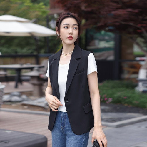 一粒扣短款西装领马夹外套女春秋