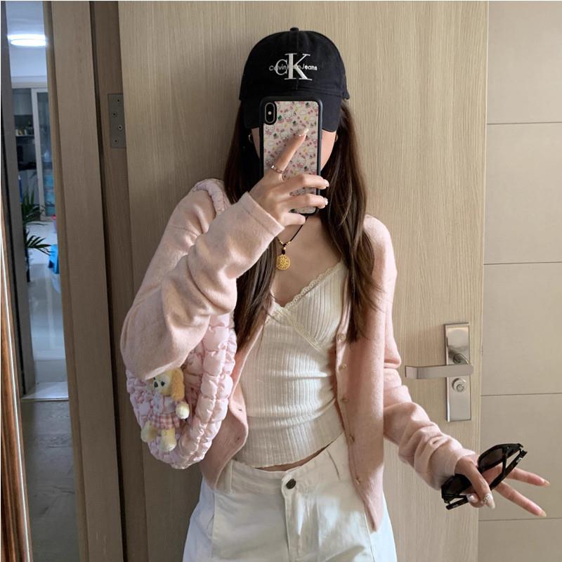 法式甜美波浪形V领针织开衫女2025春秋新款温柔风内搭薄外套上衣