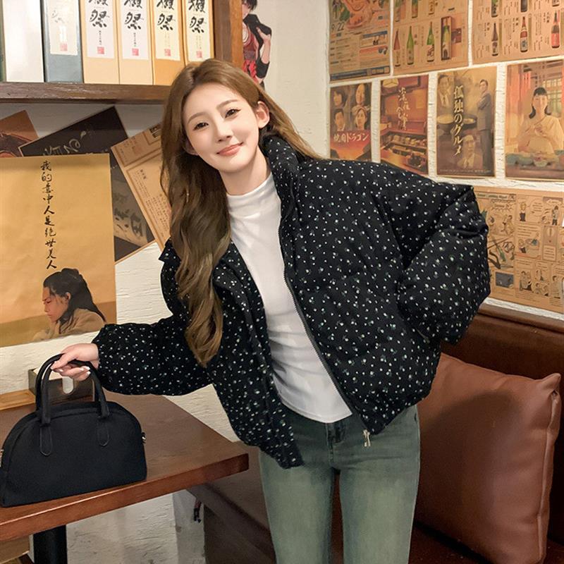 碎花棉服短款外套女冬季2025年新款韩系学院风加厚长袖棉衣花棉袄