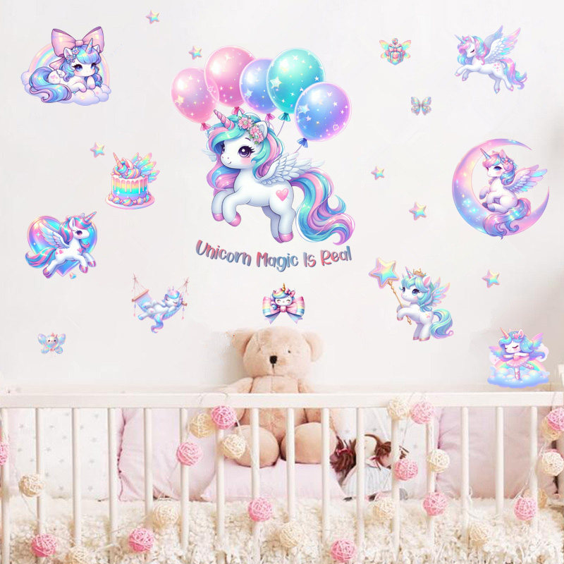 梦幻独角兽粉色少女心房间自粘INS墙贴北欧风格墙壁防水装饰贴纸