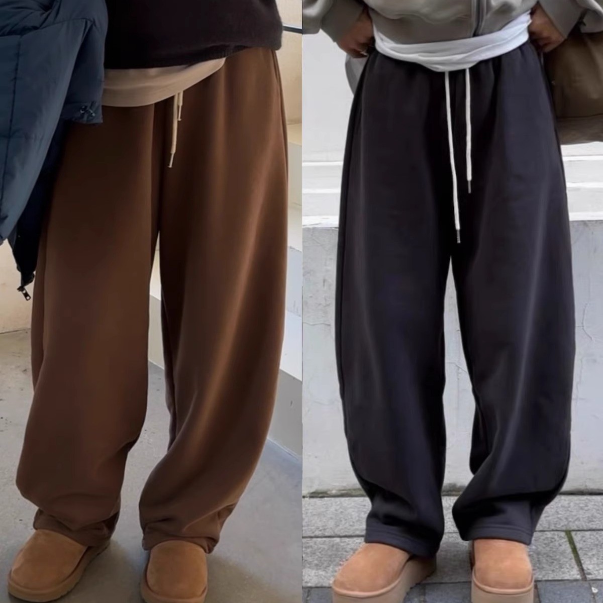 iamstudio 超显腿长加绒厚款香蕉运动裤 松紧腰