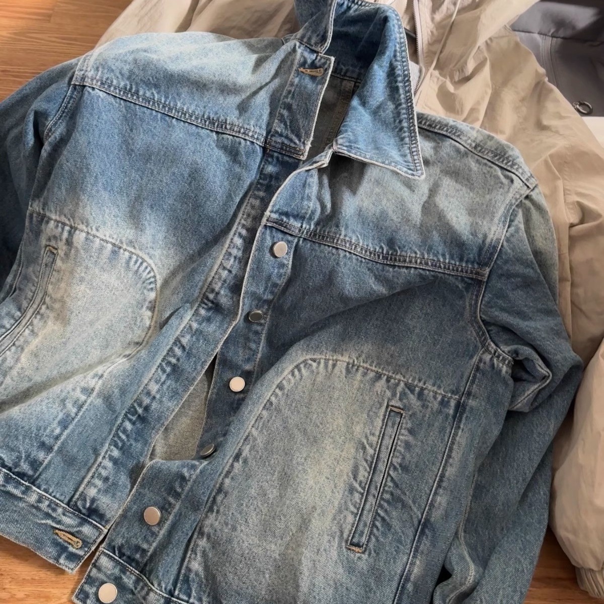 iamstudio 8月新品 8610日杂感满满 磨白水洗宽松牛仔外套返场