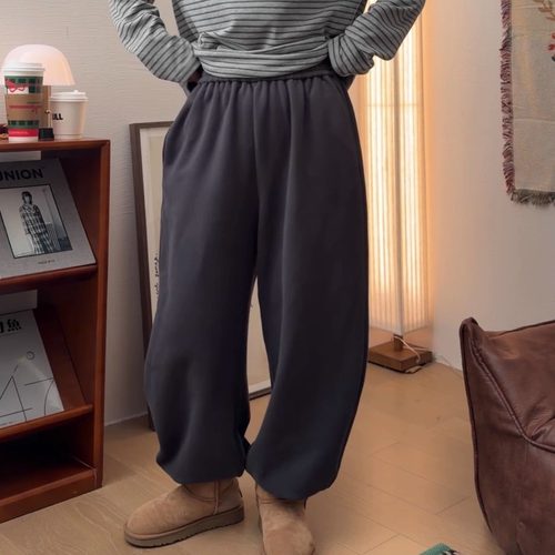 iamstudio 韩国面料0710高级灰宽松裤腿松弛感加绒运动裤全员自留