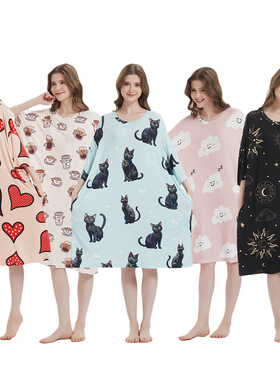 Large women's home cool sleepwear shirt, chubby girl slimmi