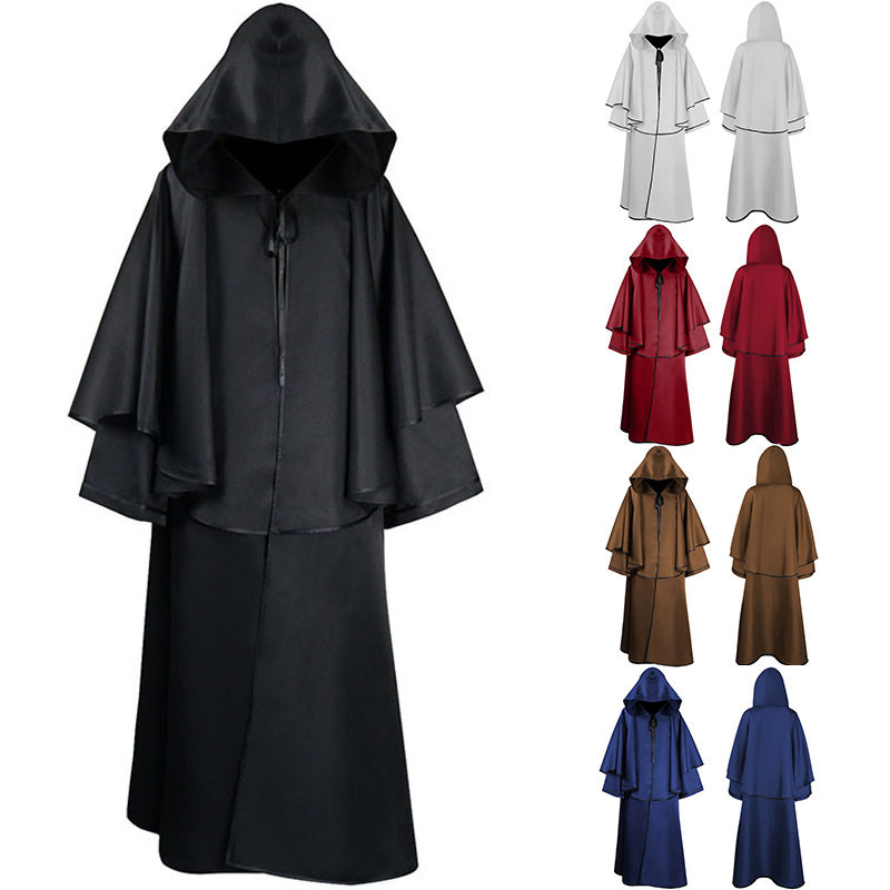 Century retro hooded cloak draped in Halloween opera perfor