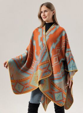 Ethnic shawl, outdoor outfit, women's warm imitation slit c