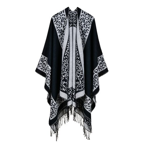 ladies border leopard split thick warm fashion shawl cape