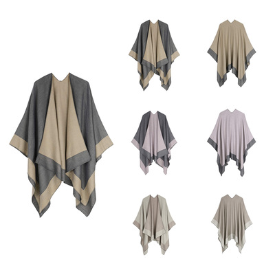 欧美时尚开叉大披肩斗篷复古简约披肩斗篷毯子度假 shawl scarf