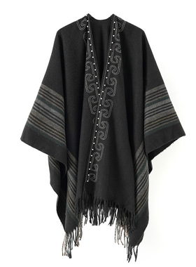 Simple Four Shawl Knitted Warm Black Cloak Air Conditioning