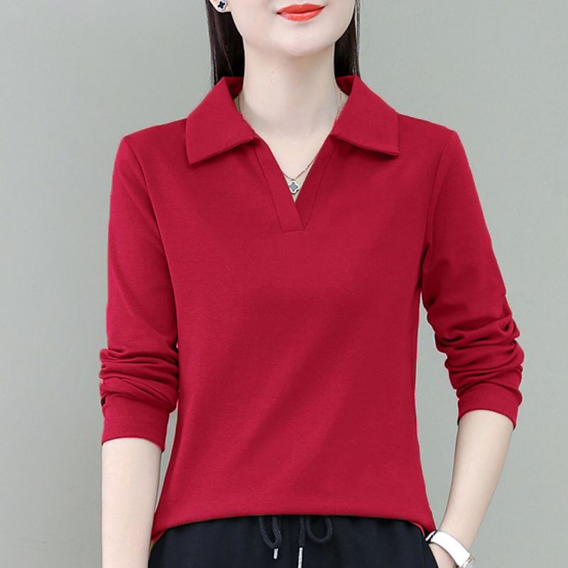 长袖T恤女纯棉polo衫2025年春秋修身时尚百搭妈妈套头翻领打底衫,女装/女士精品,POLO衫,淘宝优惠券,粉丝福利购,淘宝优惠卷