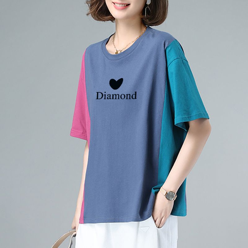 纯棉2025夏季新款拼接撞色短袖t恤女小众ins潮设计感半袖上衣潮
