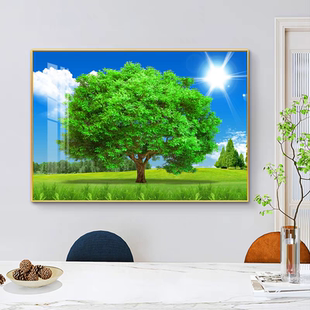 阳光树木森林大树客厅餐厅装饰画绿草地酒店风景玄关走廊墙壁挂画