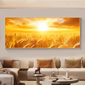 丰收麦田客厅装 饰画五谷丰登麦穗饭店日出太阳风景餐厅墙壁挂画
