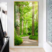 现代简约入户玄关装 饰画进门竖版 风景树林走廊过道大树墙壁挂画