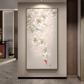 新中式 鹊上枝头入户玄关装 饰画竖版 禅意走廊过道花鸟茶室墙壁挂画