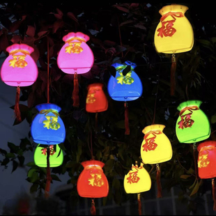 2025新年led福袋连串彩灯笼户外防水春节装饰街道亮化发光挂树灯