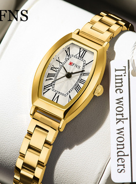 Ofns学生腕表高级感酒桶形女士百搭手表休闲防水钢带女表罗马刻度