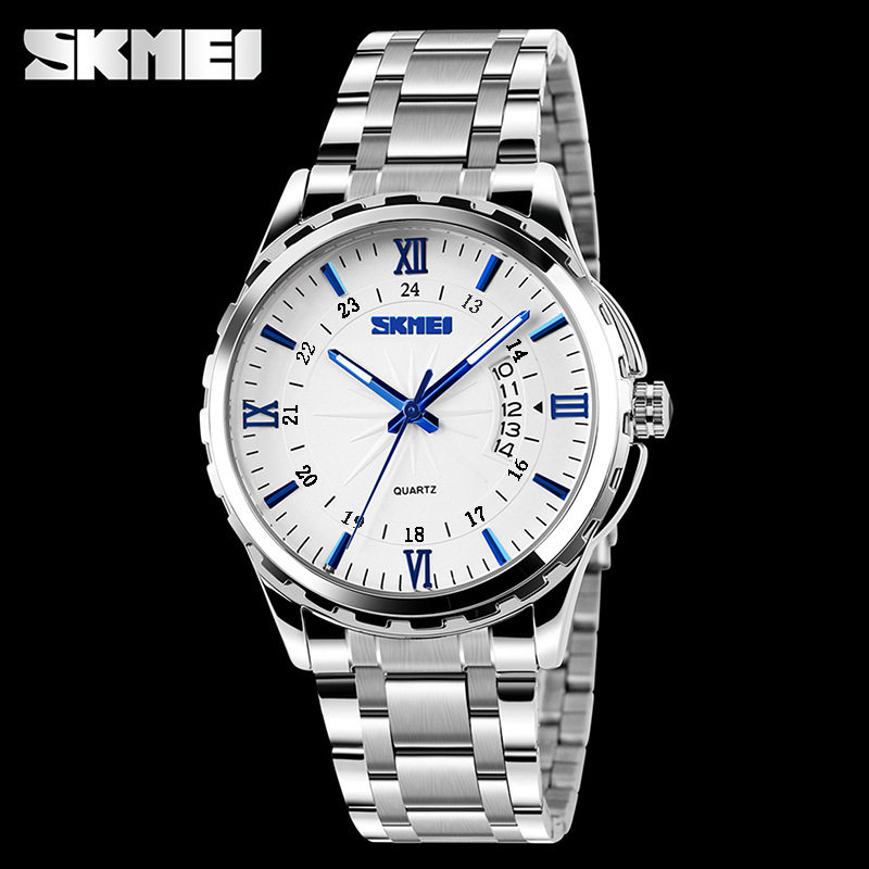 时刻美十大品牌男士日历石英表学生钢带商务休闲防水夜光手表男表