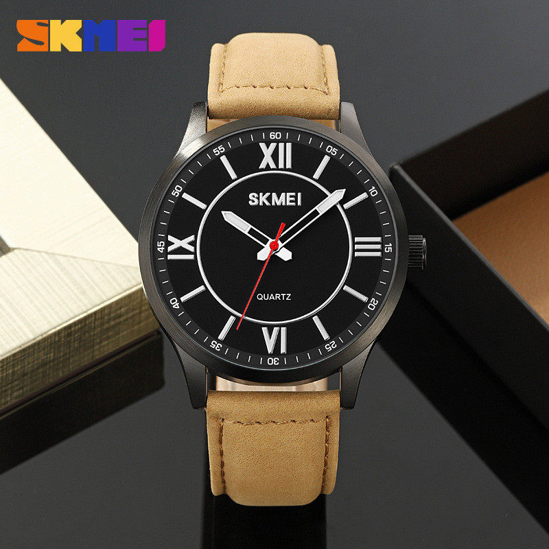 时刻美时尚商务简约刻度手表男士学生潮流皮带石英表男款考试腕表