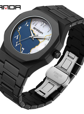 sanda男士腕表防水日历高级感学生简约手表时尚创意表盘石英表潮