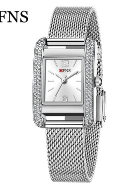 OFNS方形手表高级感镶钻防水手表简约条钉数字网带石英表女士腕表