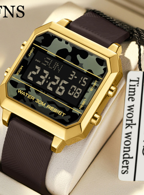 Ofns品牌学生腕表运动多功能倒计时方形多功能超薄防水男士手表潮