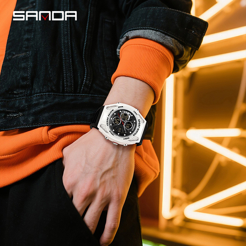 Sanda品牌多功能手表双显大表盘