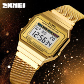 时刻美青少年潮流方形小金表男士 手表多功能腕表电子表男表女表