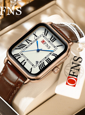 OFNS学生复古罗马刻度方形百搭时尚石英表潮流高级感男女士手表