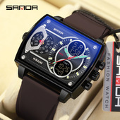 潮流个性 三达品牌双显原宿风方形男士 手表硅胶时尚 创意炫酷男表