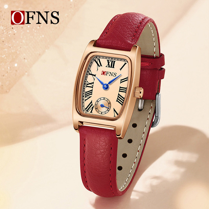 OFNS经典女表酒桶形两针半石英腕表防水罗马数字复古女款手表女士
