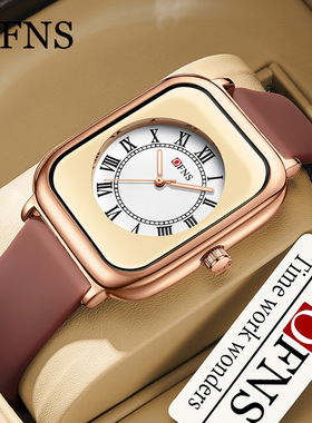 OFNS方形高级轻奢石英表学生简约气质风罗马刻度手表女士防水腕表