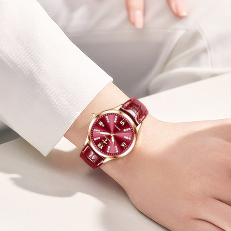 品牌气质女士手表防水夜光商务日历休闲真皮带学生时尚简约女表潮