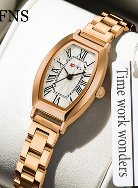 OFNS品牌新款女士手表时尚罗马刻度复古女表酒桶形小众高级感腕表
