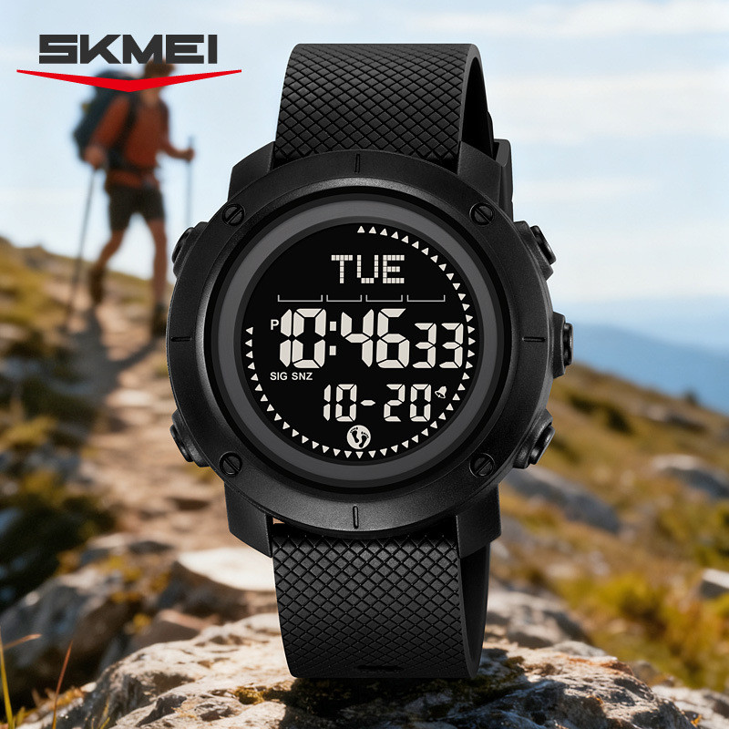 时刻美男款指南针运动电子表防水闹钟多功能手表运动计步腕表