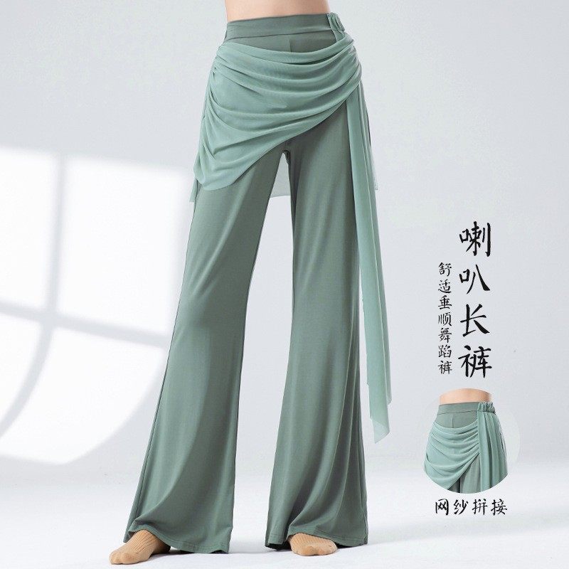 古典舞蹈裤女新款飘逸网纱微喇松紧形体裤休闲瑜伽裤现代舞练功服
