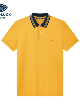 德鲨鲨鱼黄色短袖POLO衫男2025夏季新款棉质休闲上衣T恤