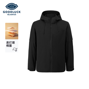 新款 连帽棉衣2025冬季 休闲棉服外套男 黑色中长款 德鲨男装