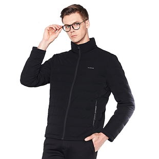 【白鹅绒】德鲨黑色立领羽绒服男冬新款商务男装短款外套