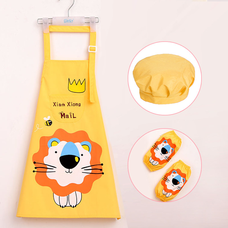 【围裙+套袖+帽子】儿童厨师服中大童防水围裙画画衣防脏烘培罩衣