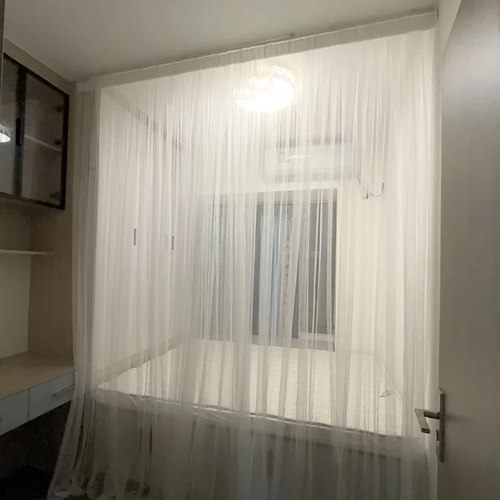 定制半透明轨道窗帘免打孔安装纱