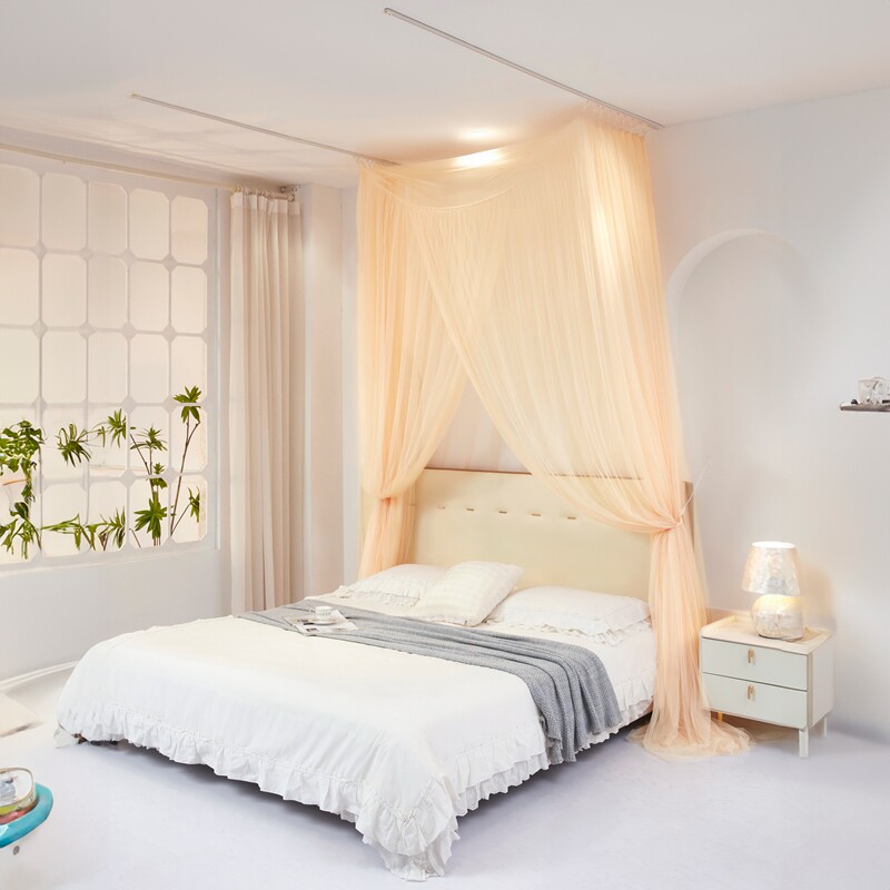 定制免打孔A类环保网纱宫廷吊挂蚊帐家用房顶滑轨道1.5米1.8m落地