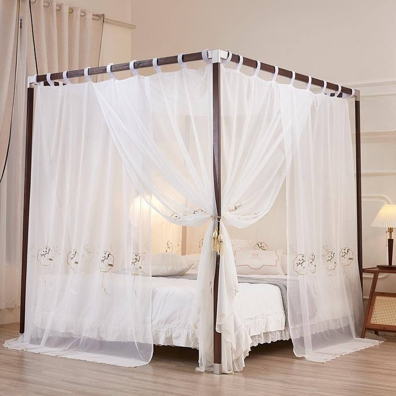 A类定制尺寸高档刺绣实木支架魔术贴宫廷蚊帐子婚庆民宿床幔中式