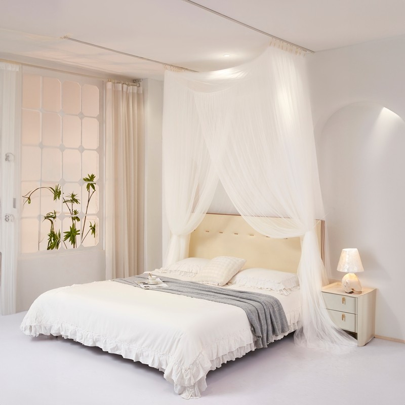 定制新款A类环保网纱宫廷蚊帐小清新家用房顶滑轨道1.5米1.8m落地