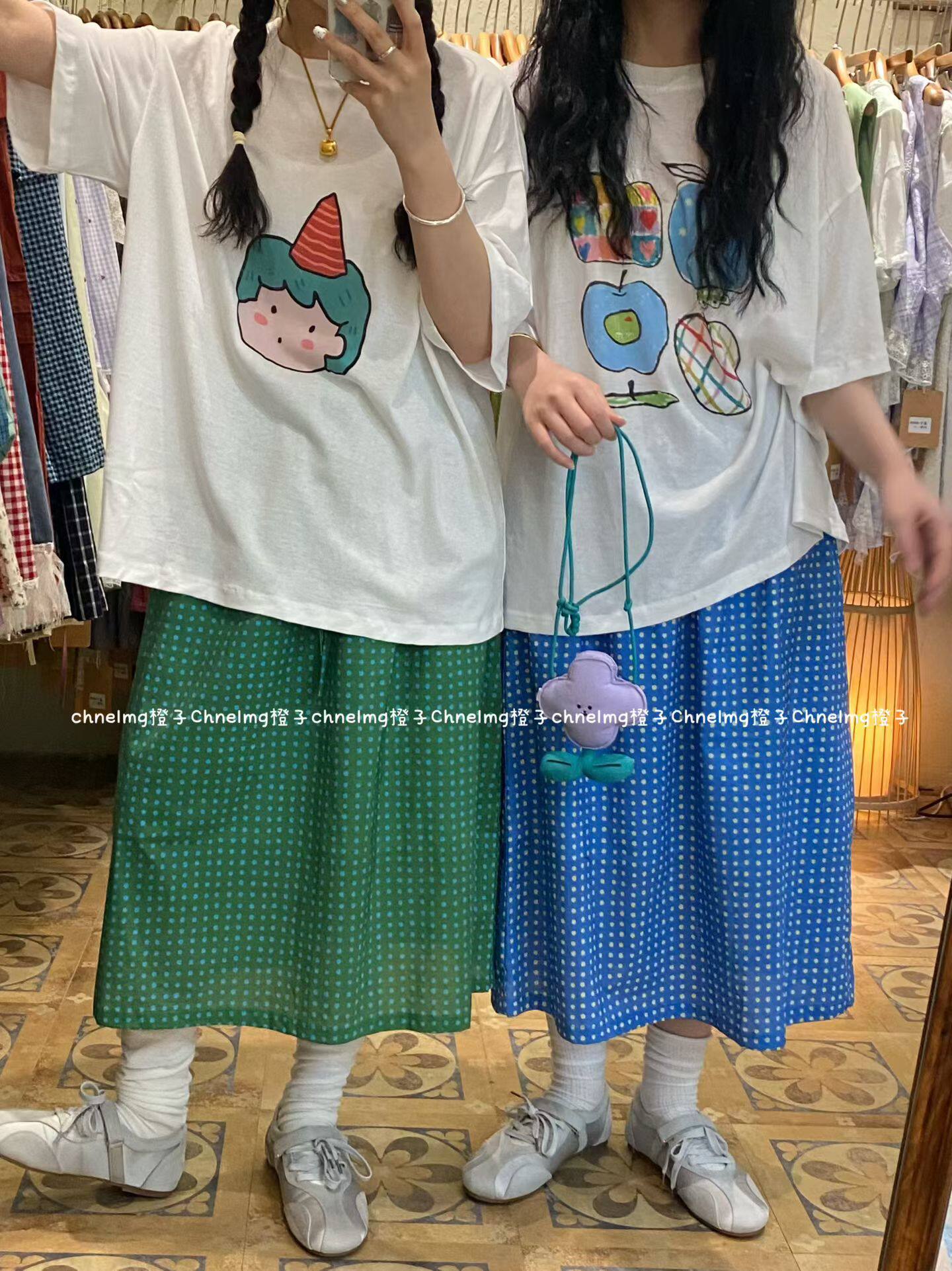 橙子～夏季可爱T宽松小清新百搭套装/可分开半身裙