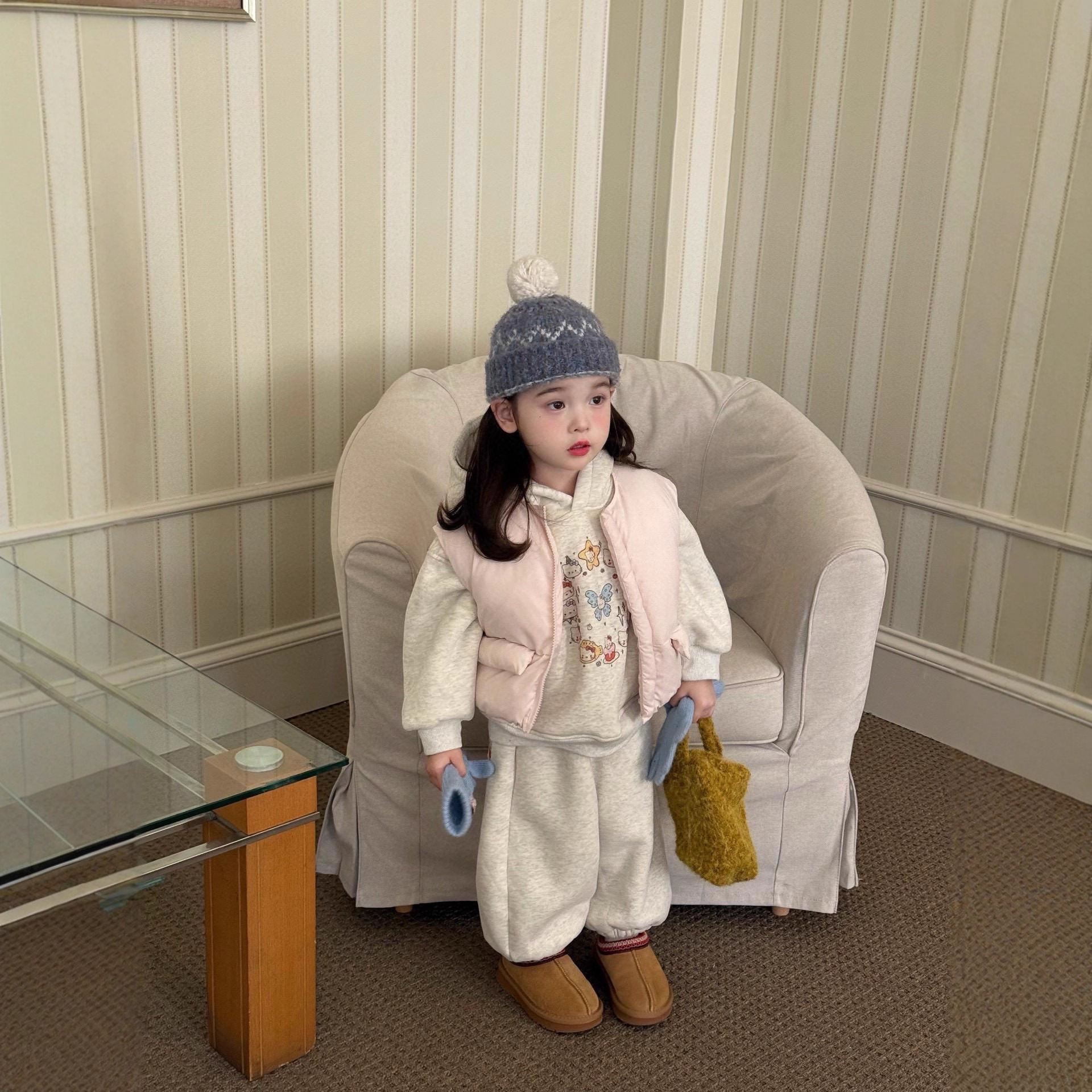 女童童套装2025冬季新品韩版卡通可爱加绒连帽卫衣卫裤儿童套装